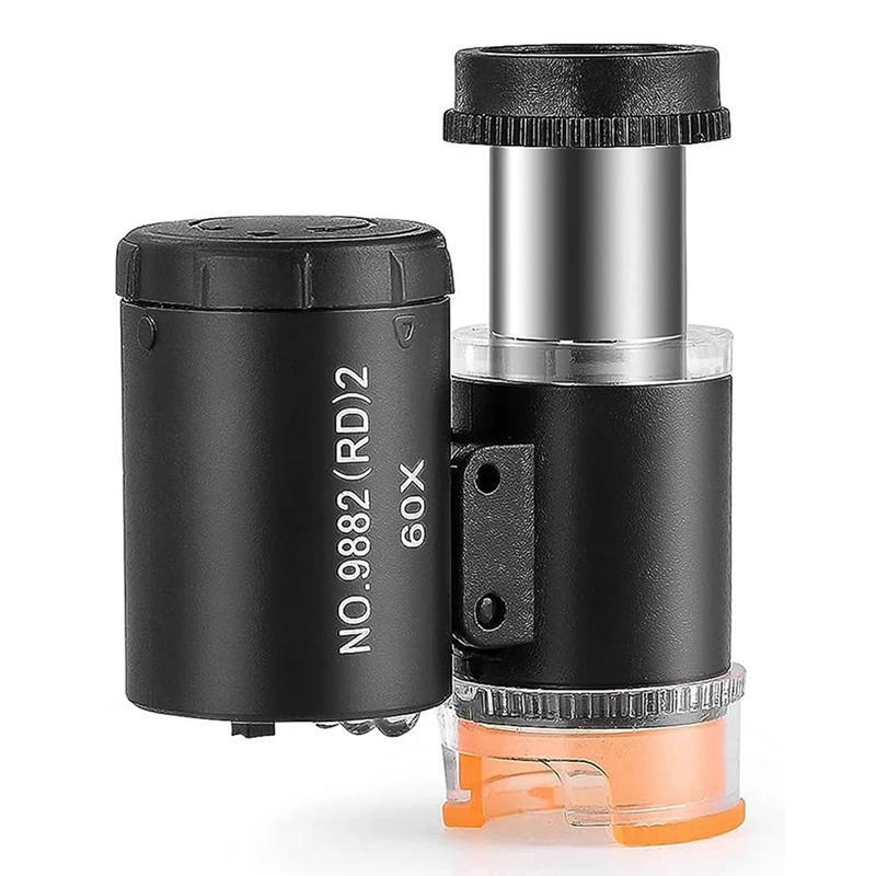 2 Set 60X Mini Pocket Microscope Jewelers Eye Loupe With LED UV Light Portable Magnifying Glass A