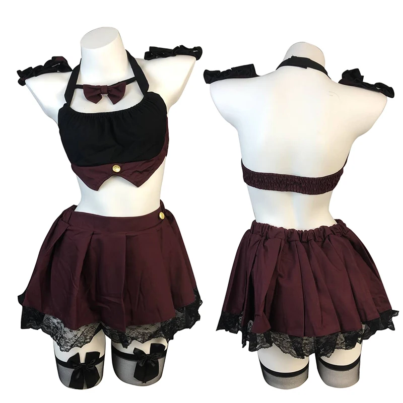 Lencería porno sexy de talla grande, estilo colegial JK, con lazo seductor que expone la espalda, falda plisada, uniforme de cosplay, traje sexy.