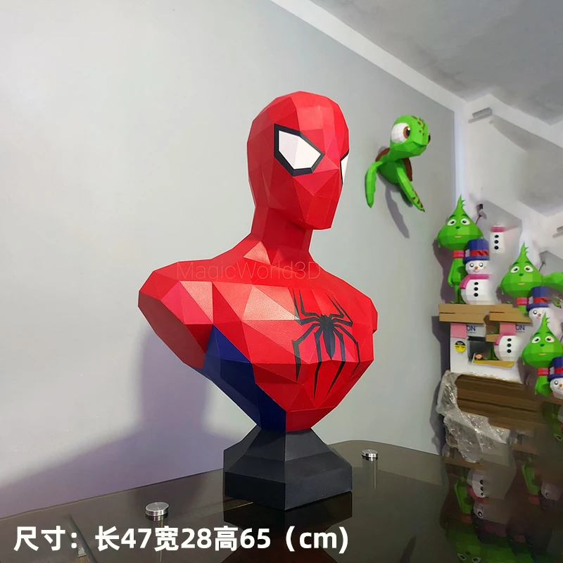 65cm Marvel Spiderman Bust Paper Model DIY Papercraft 3D Sculpture Home Decor Desktop Decoration Hand Made Origami Toys Gifts