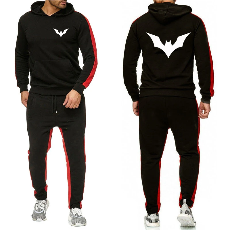 

Bat pattern Men's solid-color suit set - 2-piece 2026 new style - suitable for spring and autumn hoodies