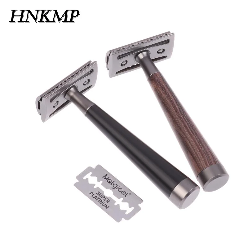 

Double Edge Safety Razor, Faux Wood Zinc Alloy Handle Razor With 5 Stainless Steel Blades, Heavy Duty Eco-Friendly Razor