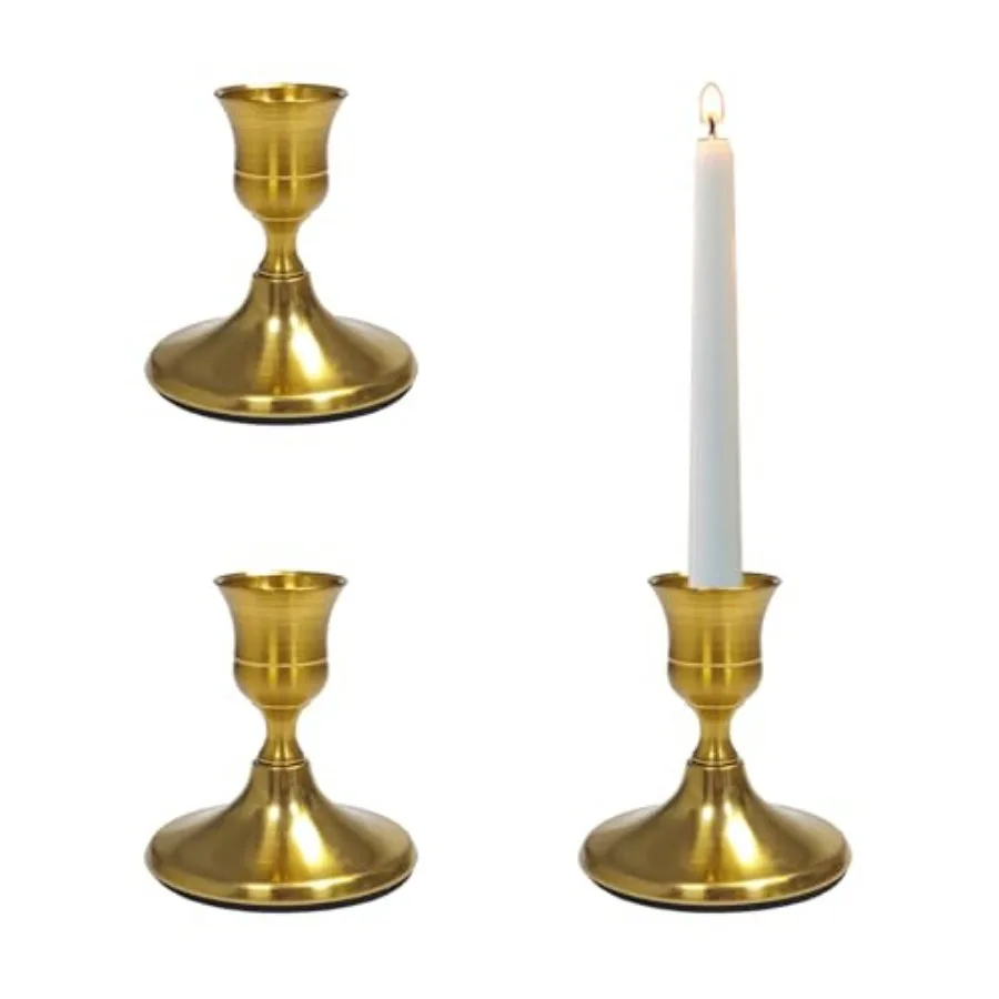 3 Pack Gold Taper Candle Holders, Vintage Brass Small Candlestick for Table Centerpiece, Wedding, Christmas, Dining and Home De