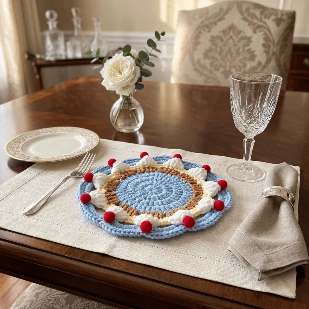 Cute Knitted Cream Cake Crochet Coaster Handmade Non Slip Insulation Mat Heat Resistant Placemat Office