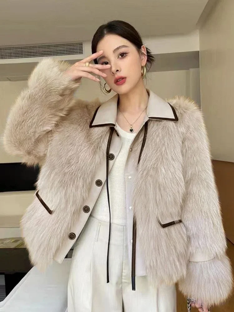 Autumn and Winter Fashion Series Women\'s New Fake Fur Coat Elegant Splicing Fur One Piece Loose Temperament Plush Fur Coat