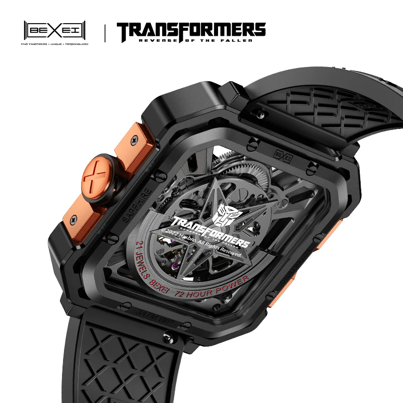 BEXEI Mechanical Transformers  Mudflap Marvel fans  72H Power skeleton Sapphire  Wrist Watches Carved Case Skeleton 9102