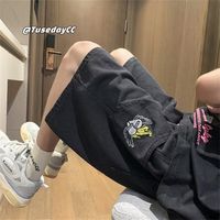 Y2k Fashion Embroidered Denim Loose Shorts Men's Hip Hop Workwear Denim Jorts Pants 2000s Casual Summer Wide Leg Trousers Male
