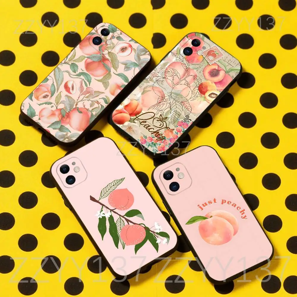 

Peach Peachy Cute Phone Case For iPhone 16,15,14,13,12,11,Pro,Max,Plus,X,XS,XR,SE,8,7,Mini,Soft Silicone Black Case