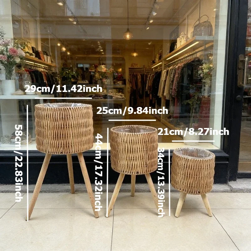 1PC Natural Rattan Woven Plant Stand with Removable Legs Tall Floor Standing Pot Flower Holder for Indoor Outdoor Garden Decor