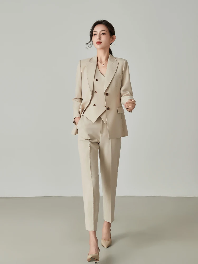 

Костюмный комплект для деловых встреч и собеседований, весна 2024: приталенный пиджак и жилет из полиэстера, с длинным рукавом, для офиса и повседневной носки