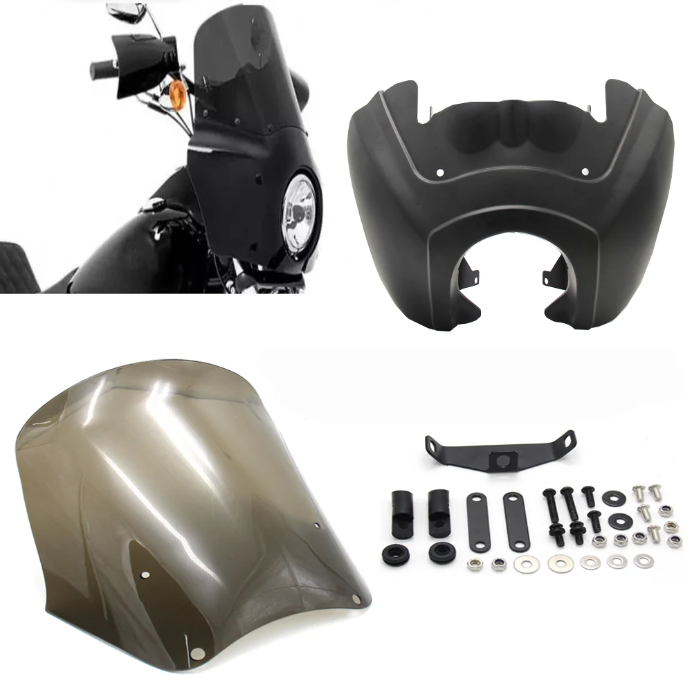 

For 1987-2017 T-Sport Dyna FXR Matte Black Front Fairing With 15" Clear Windshield Kits Motorcycle Headlight Mask Cover