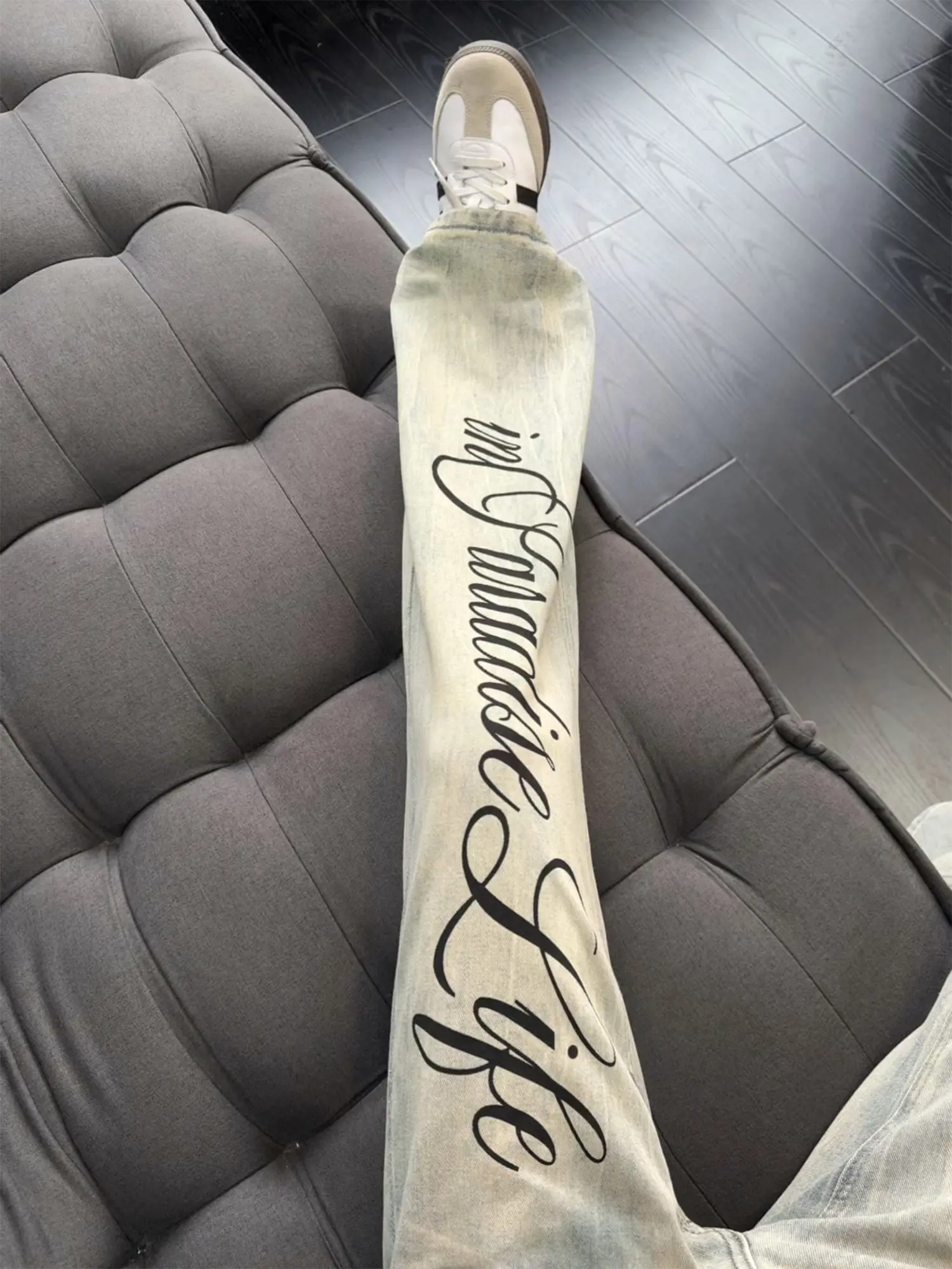 

Cleanfit Men's Denim Jeans Spring Season American High Street Lightning Pattern Micro Flared Straight Knife Pants