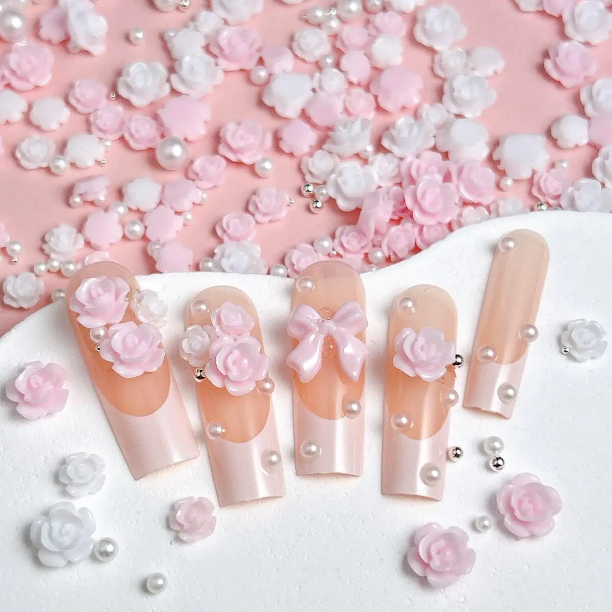 1 حقيبة متعددة الألوان روز كاميليا مختلط مسمار الفن سحر صغير اللؤلؤ الاصطناعي الصلب الكرة الحد الأدنى أزهار مسمار الزينة DIY بها بنفسك #2