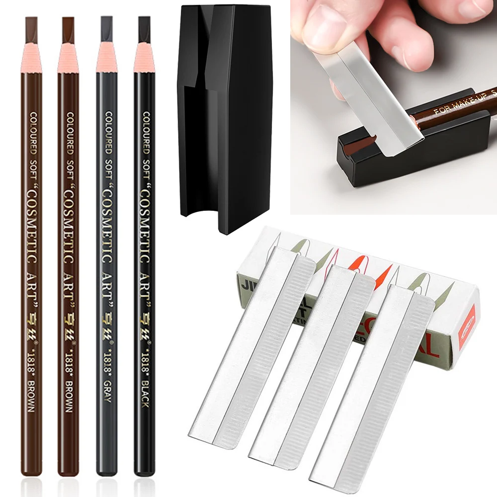 Eyebrow Pencil With Sharpener 10Pcs Brow Trimmer Blade Microblading Supplies Set Eyebrows Sharpening Tip Thin Art Makeup Tools