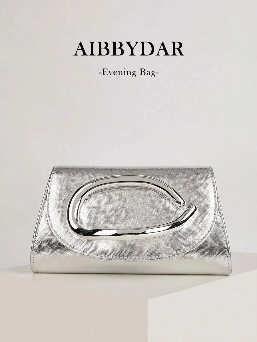 

Womens Silver Clutch Evening Bag Solid Color Frame Style For Party Wedding