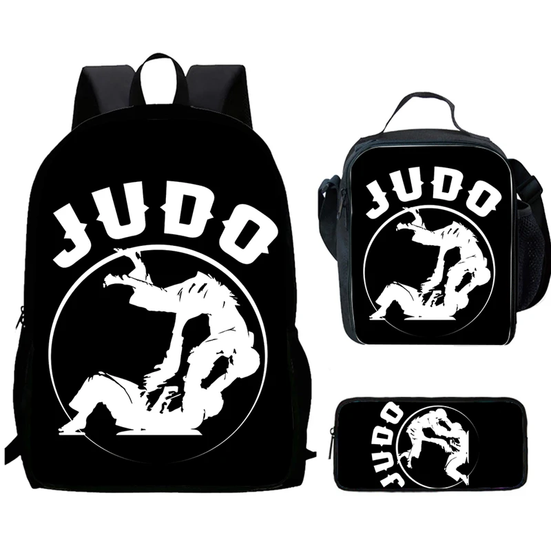 Cartoon Judo Child School Backpack With Lunch Bags Pencil Bags For Age 4-10,Kids' Bookbag Light Weight Schoolbags For Boys Girls