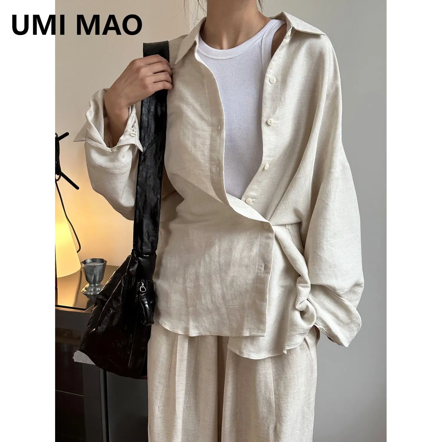 UMI MAO Japanese Lazy Linen Shirt Summer New Style Diagonal Buckle Loose, Dry, Breathable, Comfortable Casual Top For Women