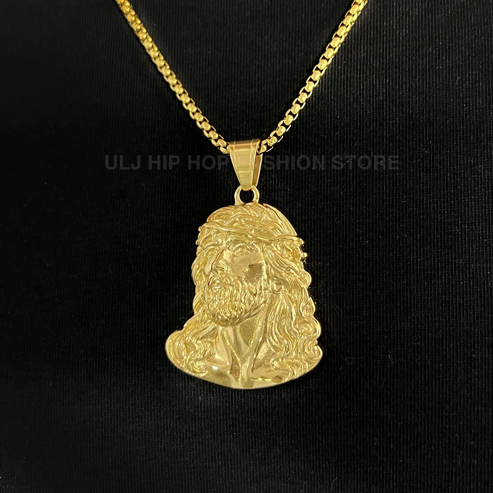 ULJ كلاسيكي جودة عالية الفولاذ المقاوم للصدأ يسوع رئيس قلادة الذهب فضي اللون المرأة رجل سلسلة قلادة الصليب مجوهرات مقاومة للماء