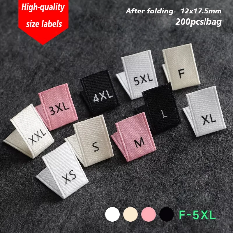 

Clothing size label high-end polyester cotton material English customized collar fabric in stock free shipping code quantity la