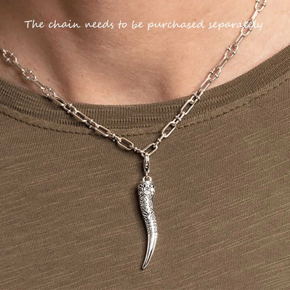 قلادة القرن النمر الأسنان غرامة مجوهرات نقية 925 فضة الشرير المتمردين هدية للرجال