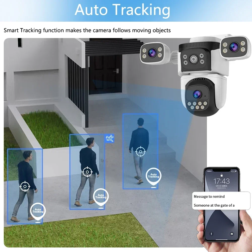 Imagem -03 - Triple Lens Security Video Cam Monitor do Bebê Ptz Auto Track Vigilância Cctv Câmera ip Wifi Screen ao ar Livre 12mp 6k