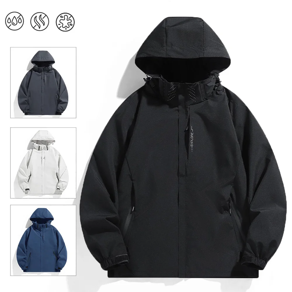 

Spring Autumn Men's Punching Jacket Hooded Zipper Windproof Outwear Outdoor Climbing Hiking Fishing Slim Fit Casual Jackets