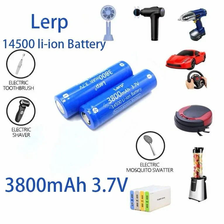 Rechargeable lithium-ion battery for LED flashlight, suitable for capacities of 14500, 3800mAh, 3.7 V, AA battery