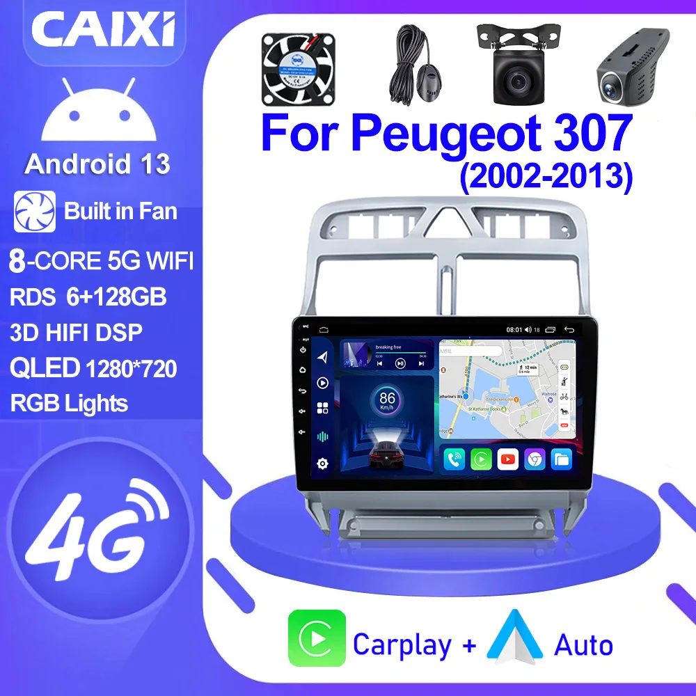 CAIXI Carplay 2din Android 13 Car Radio Multimedia Gps Navigation For Peugeot 307 307CC 307SW 2002-2013 Stereo 2 DIN Head Unit