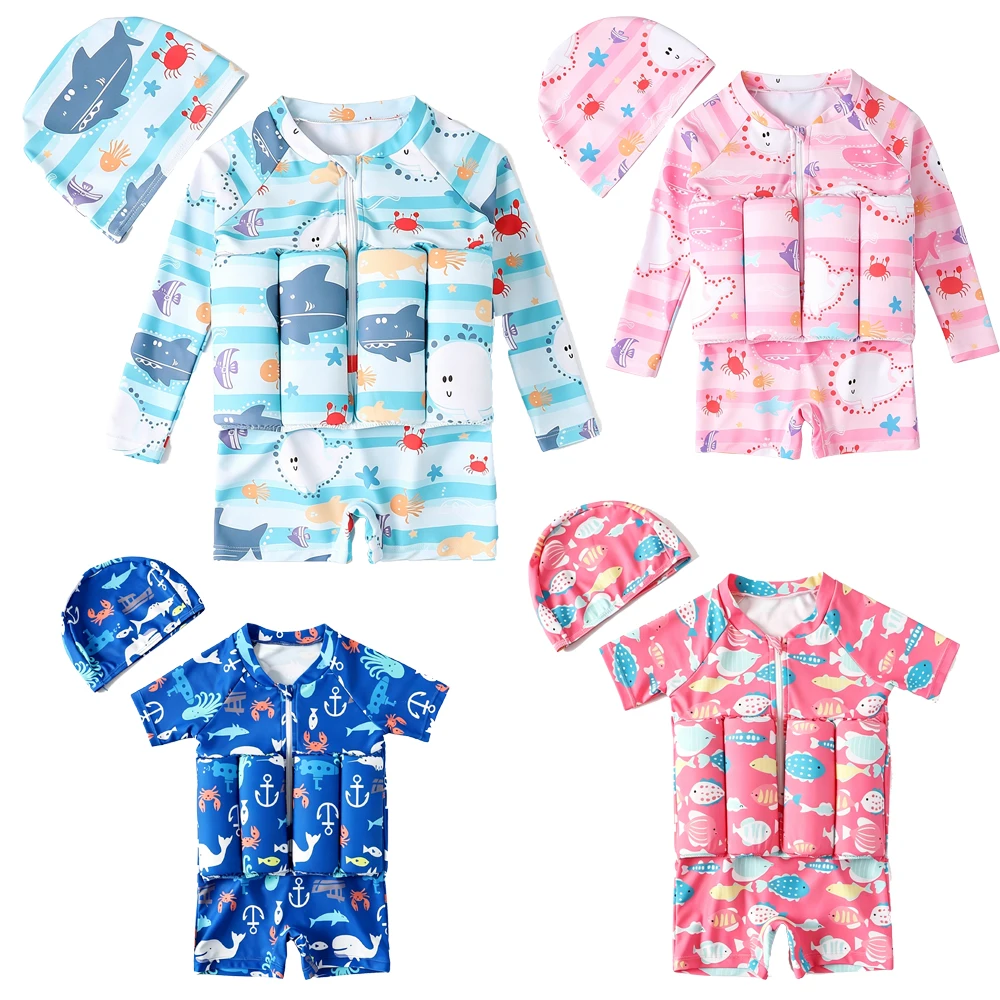 Children's Buoyancy Swimsuit One-piece Swim Suit for Kids Floating Baby Rash Guards Cartoon Girls Boys Swimwear Swimming Clothes