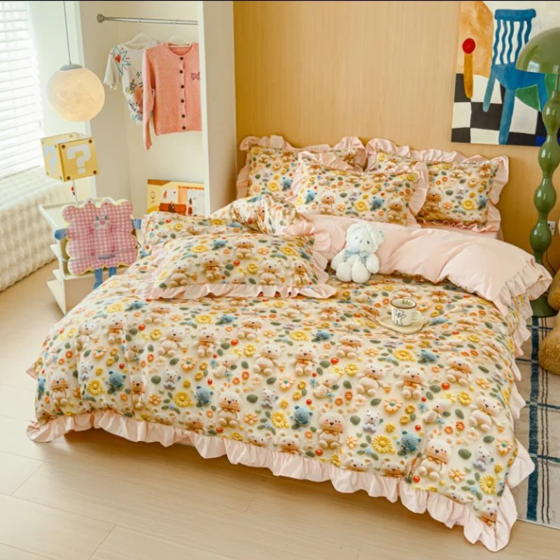 

Kawaii ABDL Little Bear Cartoon 4pcs Bedding Set Adult Baby Home Bed Sheet Fitted Sheet Children Bedroom Student Dormitory 3pcs