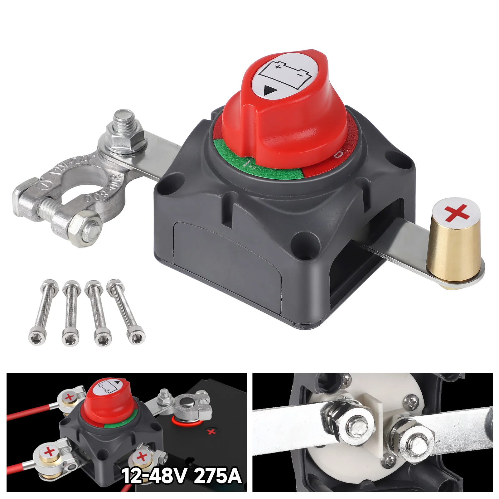 12V 275A Marine Top Post Battery Switch - Waterproof 2 Position On-Off Cut Off | RV Car Boat ATV UTV Master Disconnect Isolator