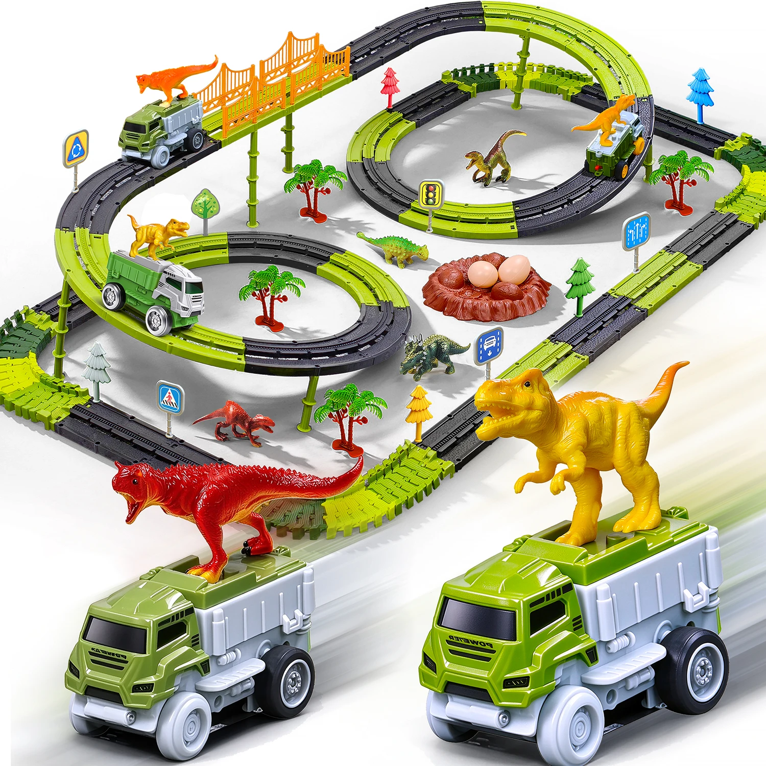 Electric Dinosaur Racing Car 3D Track - Flexible Magic Climbing Rail Car Educational Puzzle Toy