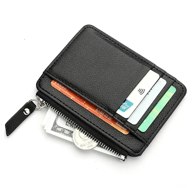 Small, Ultra-thin Zippered Premium Leather Card Clip - A Practical and Convenient Wallet, Easy To Access Card Short Coin Wallet