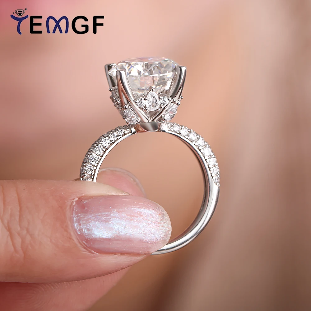 

TEMGF 11mm 5CT Moissanite Ring GRA Certified 925 Sterling Sliver Luxury Engagement Wedding Ring for Women Sparkling Fine Jewelry