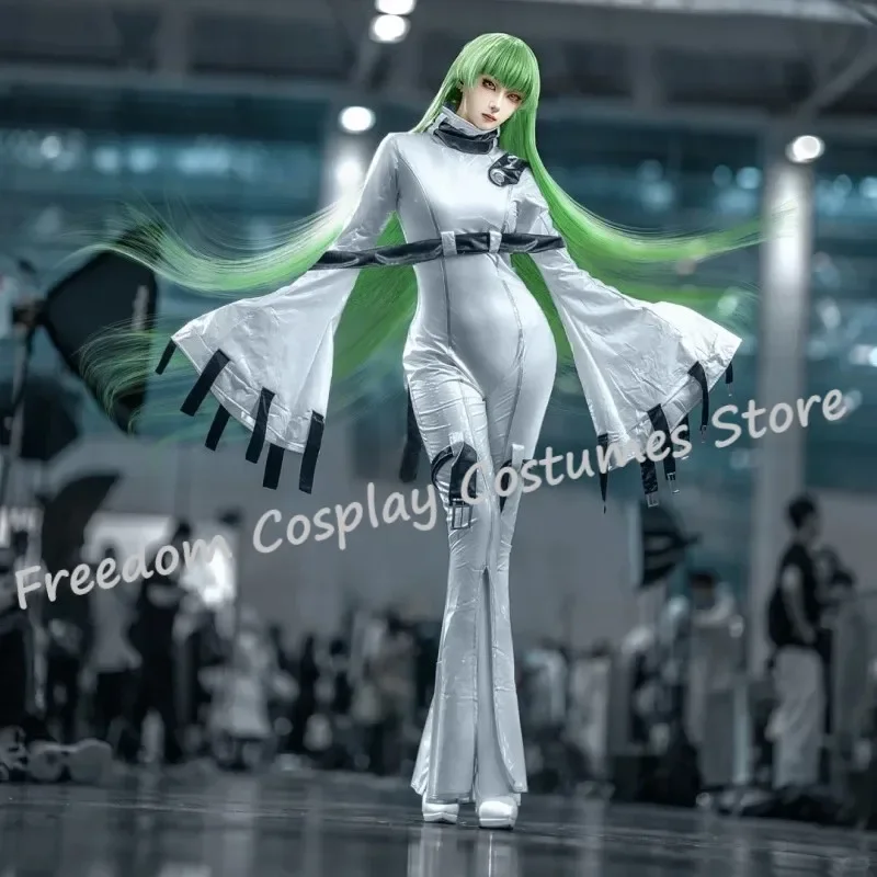 Anime CODE GEASS Lelouch of The Rebellion C.C. Cosplay Costume Green Wig Sexy White Slim-Fitting Onesie Woman Carnival Party Sui