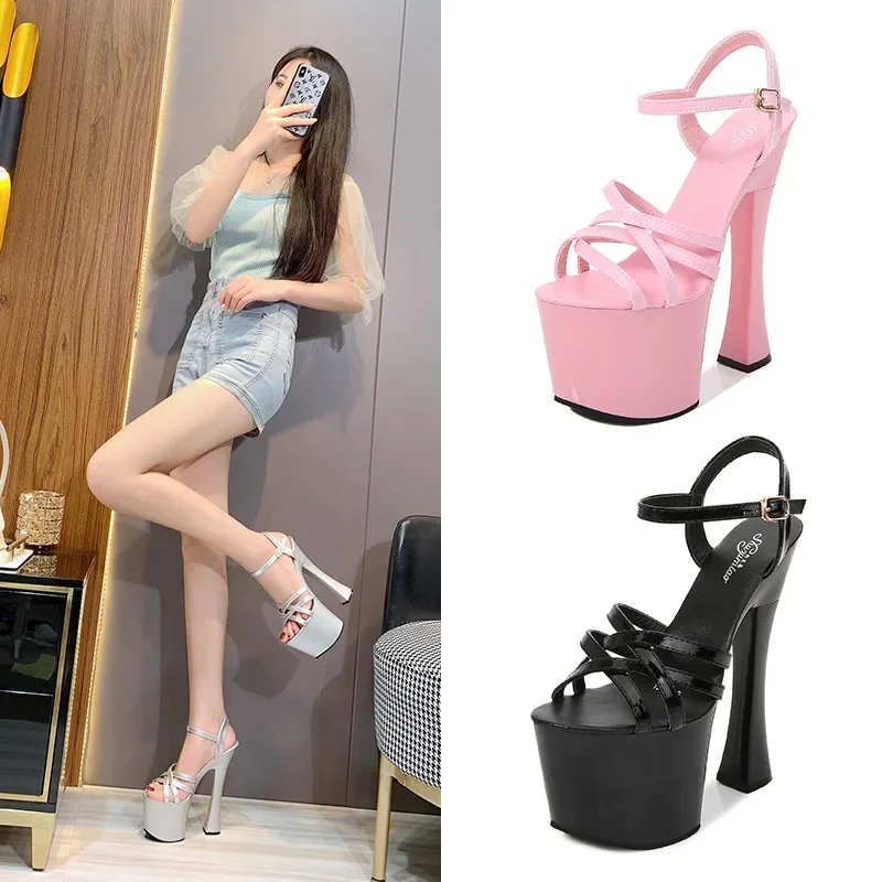 2024 Women Fish Toe Black White Sexy Super High Heels Sandals Model T Station 17CM Stage Catwalk Sandals heels women