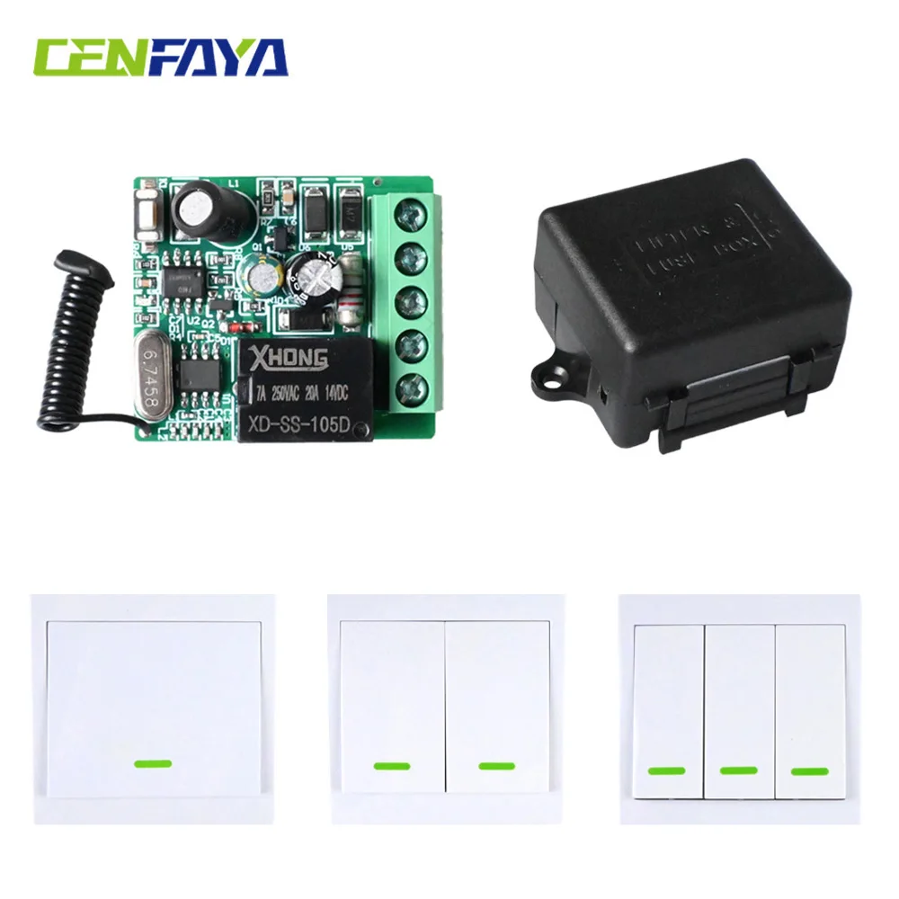 CENFAYA 433HMz Wireless Light Switch 110V 220V 230V Mini Relay Receiver Module RF Wall Panel Transmitter Remote Control for Lamp