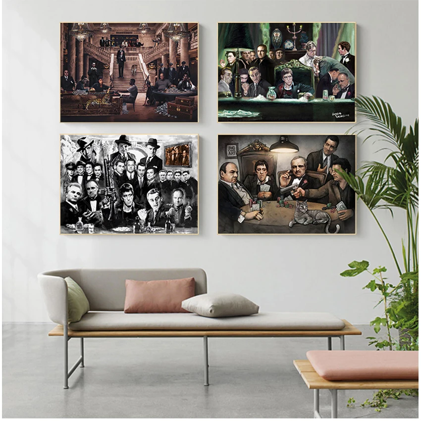 Picture Posters and Prints for Living Room Decor Classic Movie Gangsters Godfather Scar face Art Poster Canvas Painting Wall
