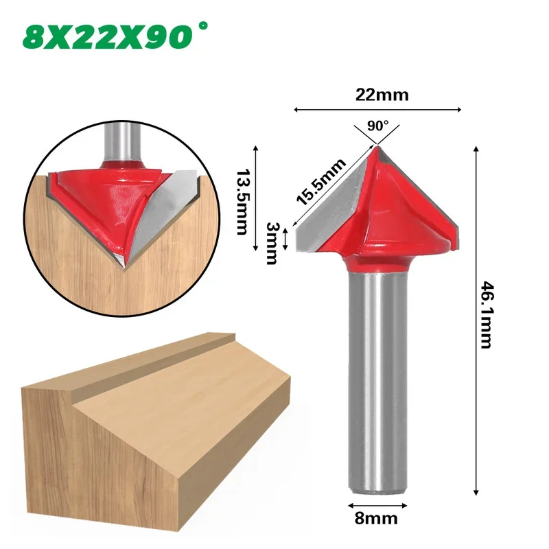 Wood Router Bit 8mm Shank V Shape 3D Engraving Bit 90 Degrees Carbide End Mill Diameter 22 32mm Wood Milling Cutter