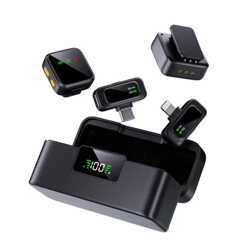 

T40 Private Model Wireless Lavalier Microphone Omni-Directional Plastic Charging Case Noise Reduction Power Display For Live