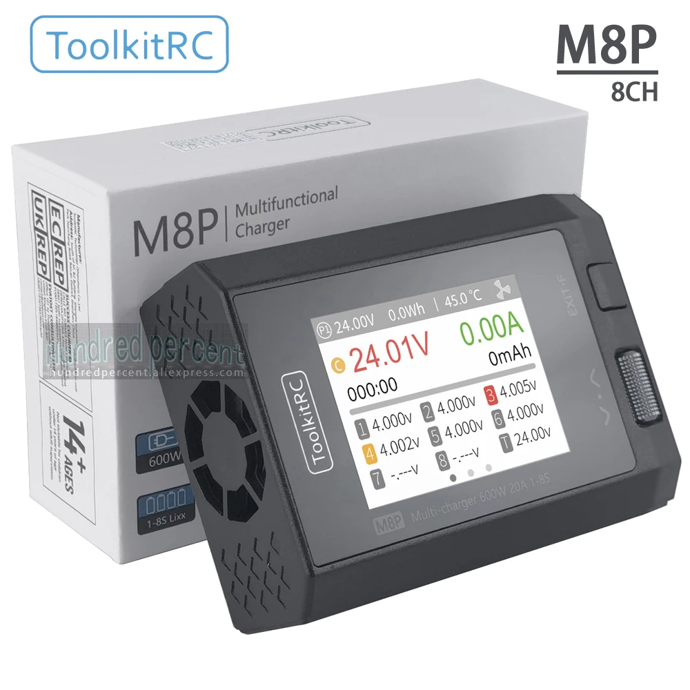 

ToolkitRC M8P Intelligent Charger 1-8S 600W 20A Remote Control Car Aviation Model Aircraft Lithium Battery FPV Fast Charging