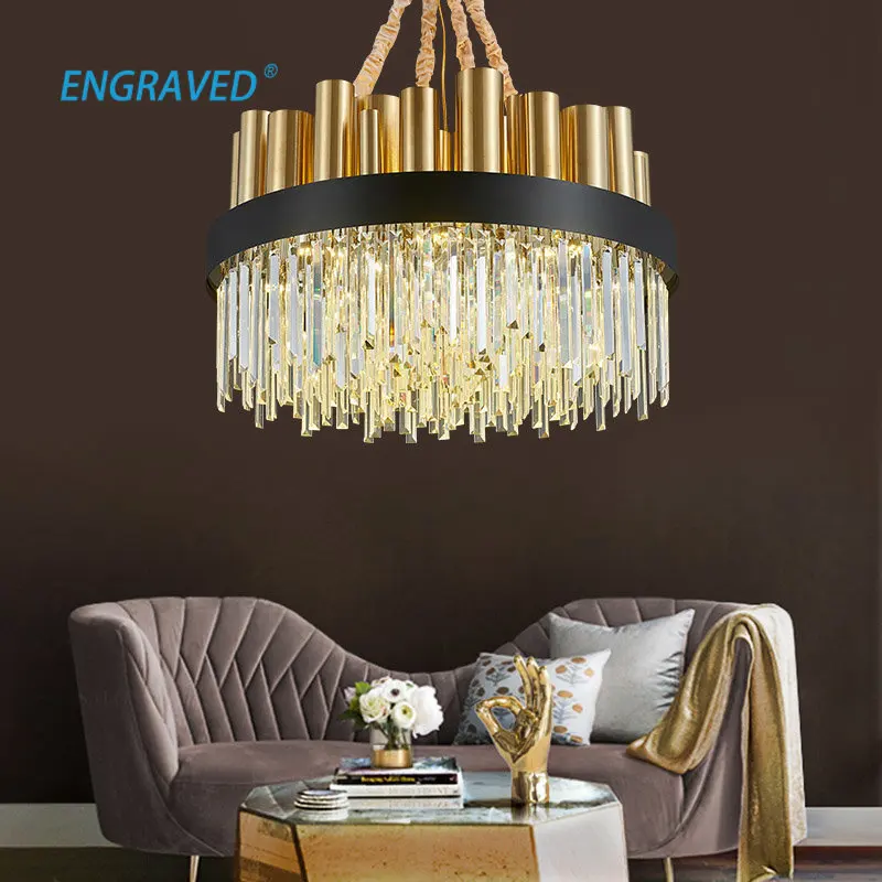 

Modern Luxury Round Chandelier for Living Room Gold Dining Table Decoration Lighting Fixture Black Kitchen Island Hanging Lamp