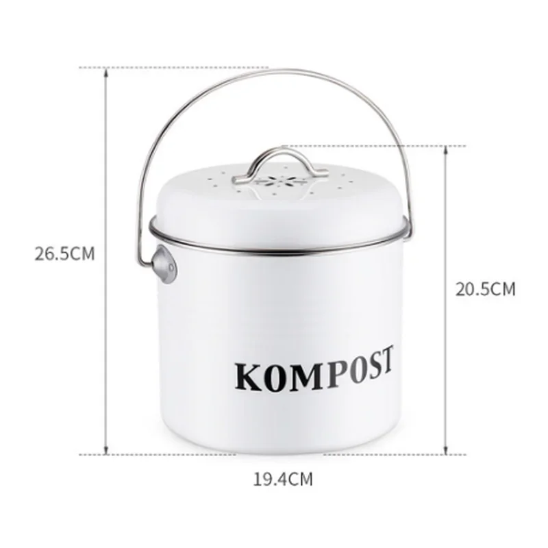 Kitchen Compost Bin 5L Organic Melons Leaves Home Made Trash Can Round Iron Charcoal Filter Bucket Outdoor Accessories