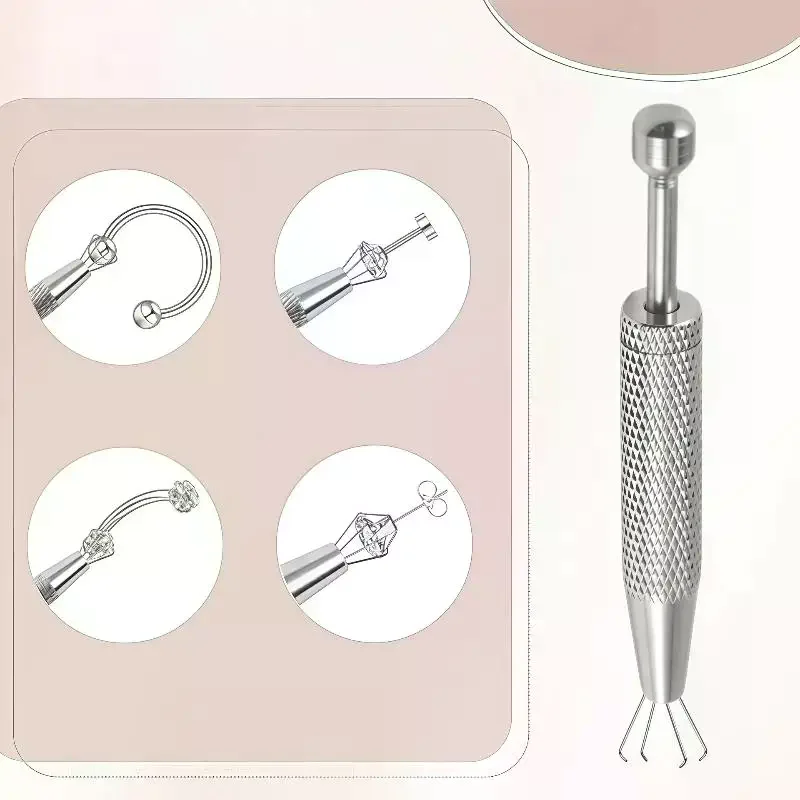 Piercing Ball Grabber 4 Jaw Claw Tweezers Secure Grip IC Gems Small Screws Stainless Steel Non Slip