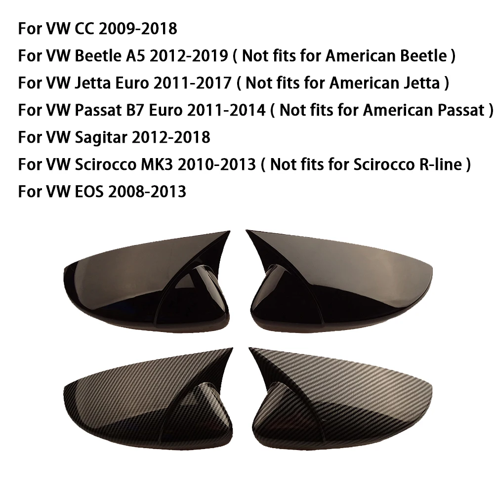 OX Horn Styling Gloss Black Carbon Side Mirror Cover Car Rearview Mirror Caps For VW JETTA MK6 Passat B7 Scirocco Beetle CC Eos