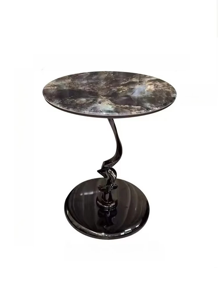 #Artistic Twisted Side Table, Italian Minimalist Microcrystalline Accent Table for Living Room