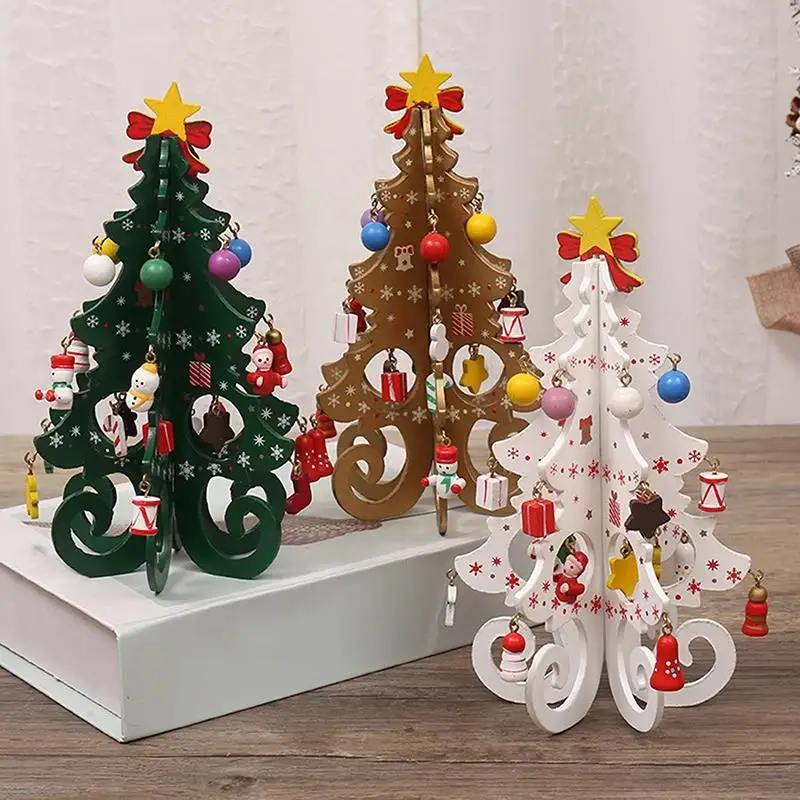 New Christmas Tree Children's Handmade DIY Stereo Wooden Scene Layout Decorations Ornaments Hot