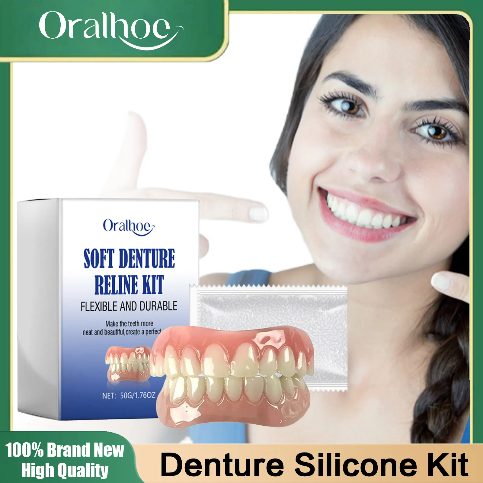 

Мягкий набор для облегчения зубных протезов Идеально подходит для ремонта отсутствующих зубов Верхние и нижние зубные протезы Полный набор Натуральные простые в использовании силиконовые брекеты