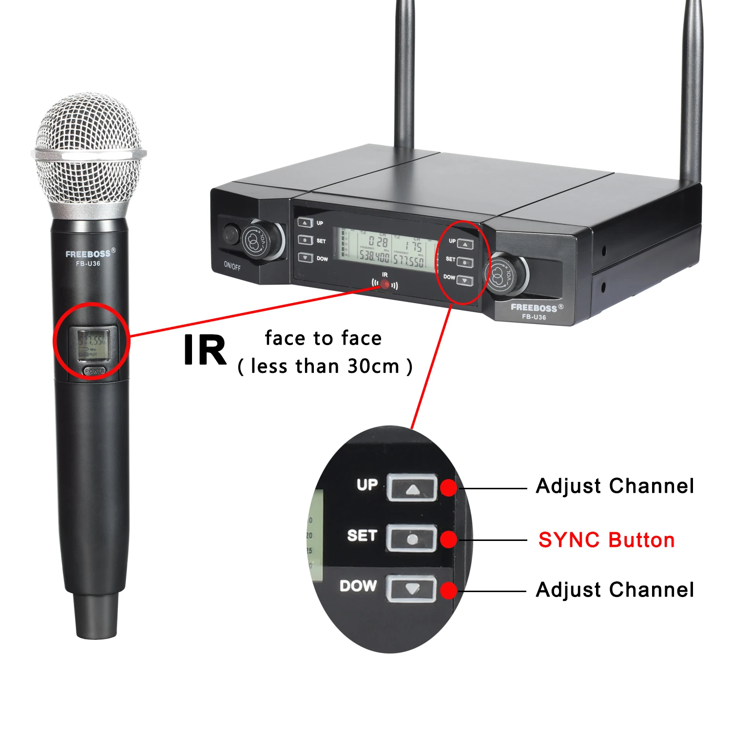FREEBOSS-micrófono inalámbrico de mano PARA Karaoke, accesorio de 2 vías, frecuencia ajustable, para fiesta, FB-U36