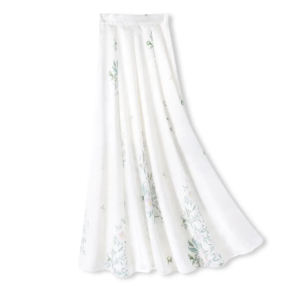 BirdTree-25MM Silk Hua Luo Elegant Skirts, Elastic High Waist Jacquard, Women Vintage Commute A-line Skirt, 2026 Summer B63664CC