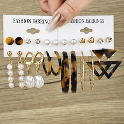 Retro Circle Pearl Earrings, 6 Pairs Combination, Fashionable and Stylish, Creative Acrylic Geometric Earrings
